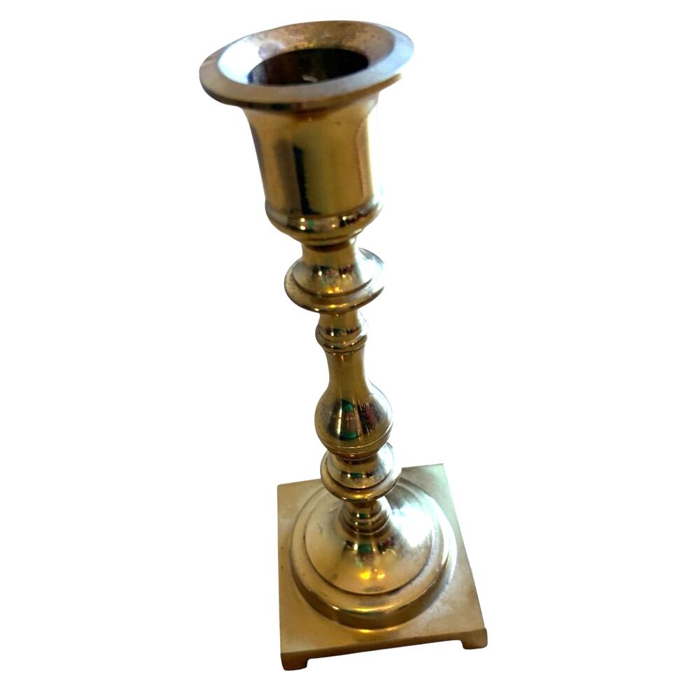 VTG 70s Brass Taper Candle Holder 8” Japan MCM Colonial Square Base Baluster